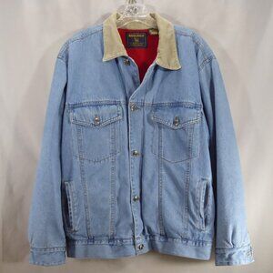 Mens Woolrich Fleece Lined Blue Denim Trucker Jean Jacket Coat Corduroy Collar M